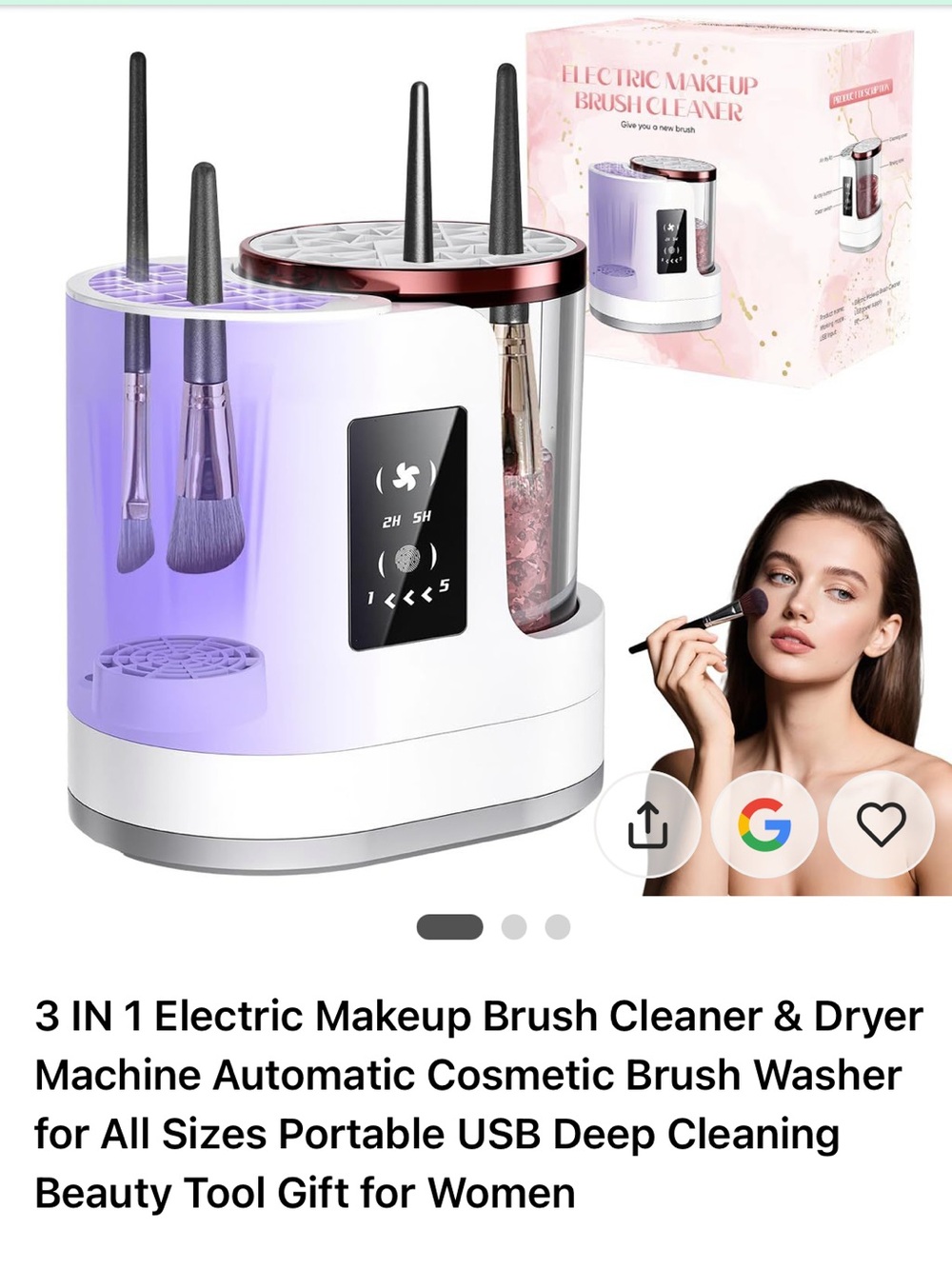 3-in-1 Electric Makeup Brush Cleaner & Dryer - White/Purple